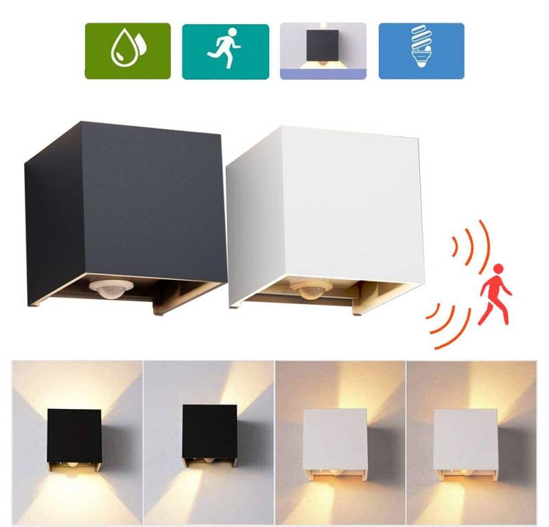 PRIISF Wandleuchte 12W Metall LED Modern Wandlampe Auf und ab Einstellbarer Lichtstrahl, 1ER, LED fest integriert, Außen/Innen Lampen, Warmweiß, IP65 Wasserdicht, Quadrat Wandleuchte Aluminium mit Bewegungsmelder Licht von PRIISF