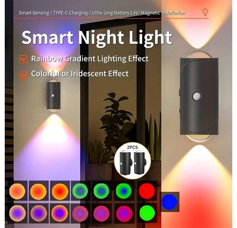 PRIISF Wandleuchte LED Nachtlicht Moderne Auf & Ab Wandlampe RGB Farbwechsel Lichteffekt, Dimmbar, Mit Usb Akku Kabellos Dimmbar Wandlampe 360° Drehbar, Empfangsbereichen Flur Strahler Licht Magnetische Leselampe, Lampe mit Bewegungsmelder Gaming Geschenke für Gamer Room Deko von PRIISF