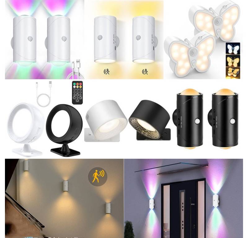 PRIISF Wandleuchte LED Wandlampe Akku Wandstrahler Wandspot Nachtlicht mit Bewegungsmelde, Wiederaufladbare, Kabellos Wandleuchten Wandlichter ohne stromanschluss, Flur Strahler Treppenleuchten Leuchte, Nachttischlampe Nachtlampe Für Kinder Wohnzimmer Schlafzimmer von PRIISF
