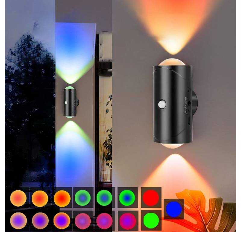 PRIISF Wandstrahler Wandleuchte Akku LED Wandlampe RGB Wand Strahler Licht Up Down Leuchte, USB-Wiederaufladbare, mit Bewegungsmelder Wandlicht Ohne Stromanschluss Wandbeleuchtung, Batterie Batteriebetrieben Wandleuchten, für Treppe, Flur, Wohnzimmer, Schlafzimmer, Garage von PRIISF