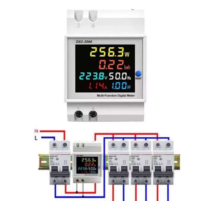 PRIISF Wechselstromzähler AC 40-450V LCD Digital 100A Stromzähler DIN Hutschiene Zwischenzähler, CT-Innenverkabelung, Wechselstromzähler Ampere Wattmeter RC Batterie Leistungsanalysator von PRIISF