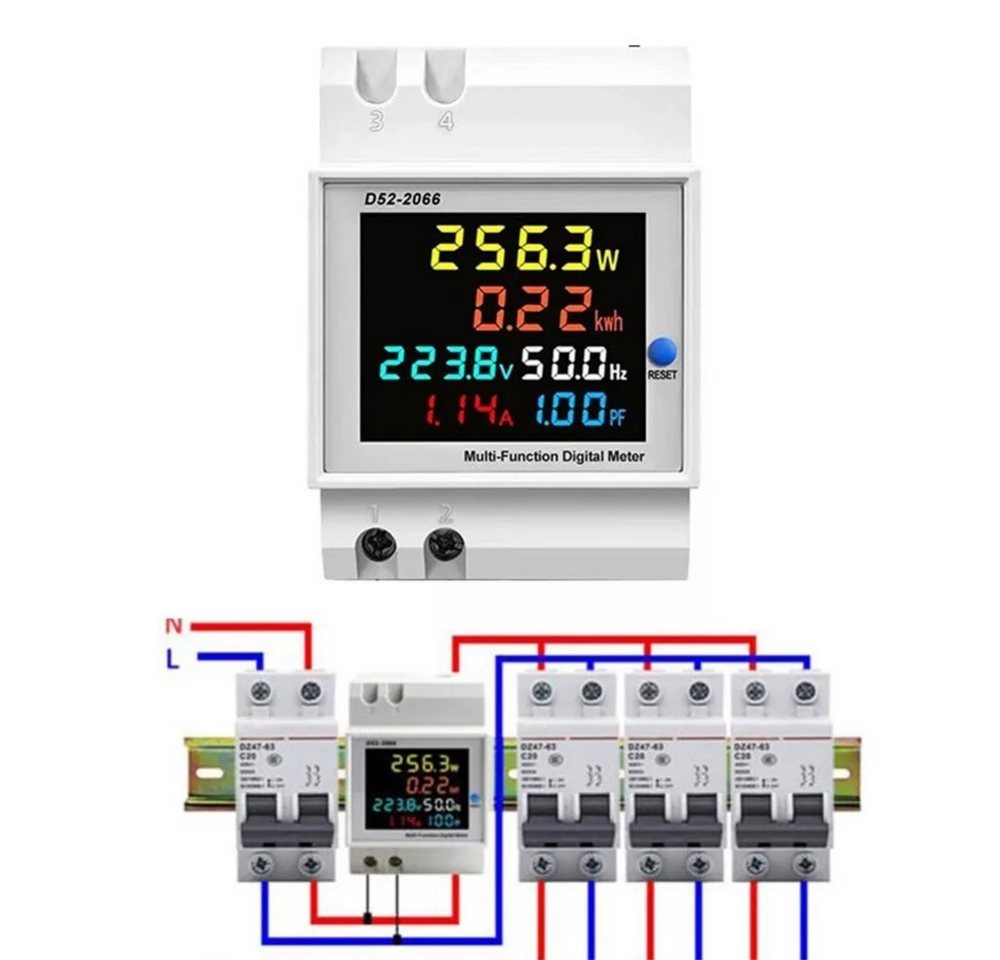 PRIISF Wechselstromzähler AC 40-450V LCD Digital 100A Stromzähler DIN Hutschiene Zwischenzähler, CT-Innenverkabelung, Wechselstromzähler Ampere Wattmeter RC Batterie Leistungsanalysator von PRIISF