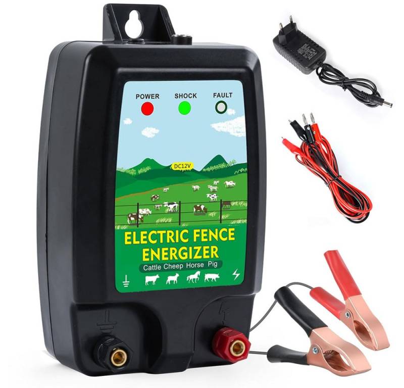 PRIISF Weidenzaun Weidezaungerät 12V Elektrozaungerät 1,5J Weidegerät Elektro Weide Zaun, (Effektives Elektrozaun Weidegerät Impedanz Spitzenspannung 12kV, 230V Elektrozaun Weidezaun Set Vieh Weidezaun Gerät für 3 bis 5 km), für Geflügel, Vieh, Hobbytiere, Haustiere, Schutz Gärten Grundstücken von PRIISF