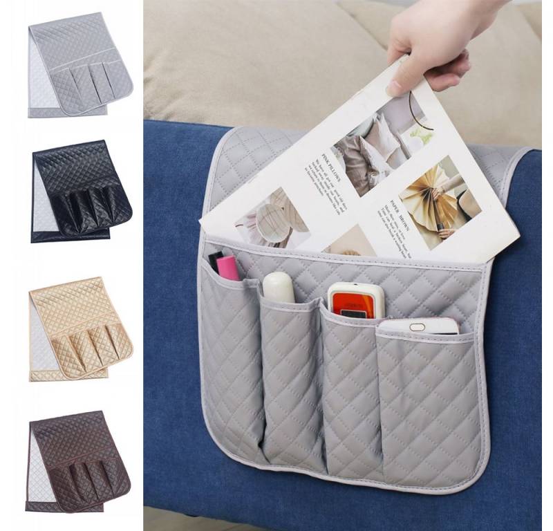 PRIISF Sesselschoner Sessel Sofaschoner Armlehnenschoner Aufbewahrungstasche Sofa Organizer, Couch-Organizer 5 Taschen PU-Leder Aufbewahrungstasche Sesselhussen von PRIISF