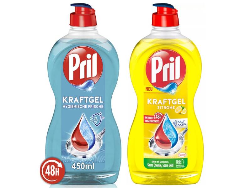 PRIL Kraftgel Zitrone & Hygienische Frische 2 x 450ml Geschirrspülmittel (Doppelpack, [2-St. mit höchster Fettlösekraft für sauberes Geschirr) von PRIL