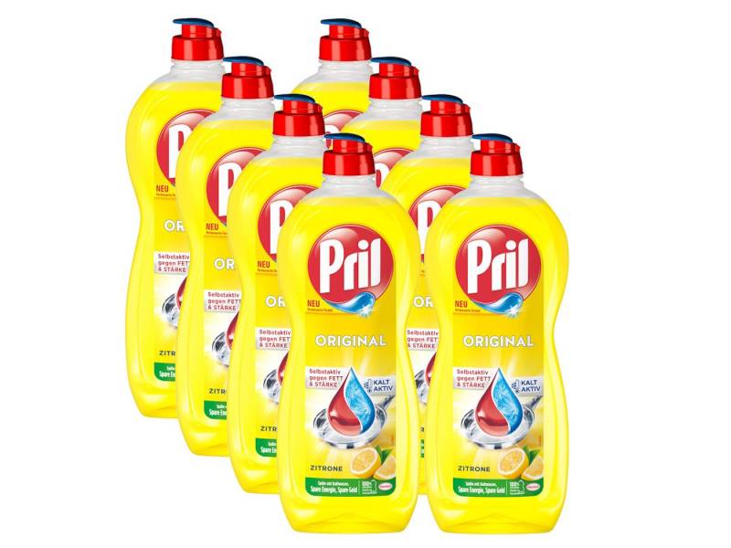 PRIL Original Zitrone 8 x 675ml Geschirrspülmittel (Spar-Pack, [8-St. selbstaktiv gegen Fett & Stärke) von PRIL