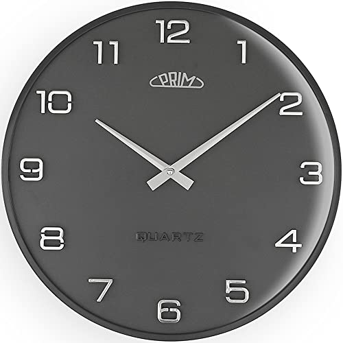 PRIM Design-Kunststoffuhr Bloom III – B, Moderne Wanduhr im Retro Style, Grafit, gewölbtes Glas, luxuriöser Look, Quarz-Uhrwerk Sweep, ∅ 345 mm, Wanddeko für Wohnzimmer, Schlafzimmer und alle Räume von PRIM