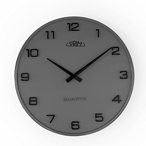 PRIM Design-Kunststoffuhr Bloom III – B, Moderne Wanduhr im Retro Style, Grafit, gewölbtes Glas, luxuriöser Look, Quarz-Uhrwerk Sweep, ∅ 345 mm, Wanddeko für Wohnzimmer, Schlafzimmer und alle Räume von PRIM
