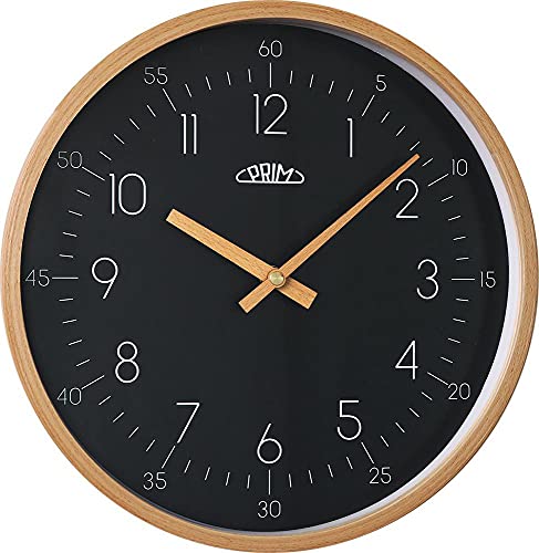 PRIM Grey Wooden Wall Clock - Trendige Holzwanduhr mit originellem Design. Hölzerne Hände. Arabische Zahlen und Minuten. 305 mm der schlichtes Design und natürliche Materialien mag., Small/Normall von PRIM