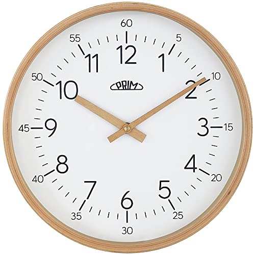 PRIM Design Holzwanduhr, Weiß, Quarz-Uhrwerk Sweep, Glas, Holz, Ø305x40 mm, Stilvolle Moderne Wanduhr aus Naturmaterial, Dekoration für jeden Raum, Deko Wohnzimmer, Schlafzimmer, Büro, Küche von PRIM