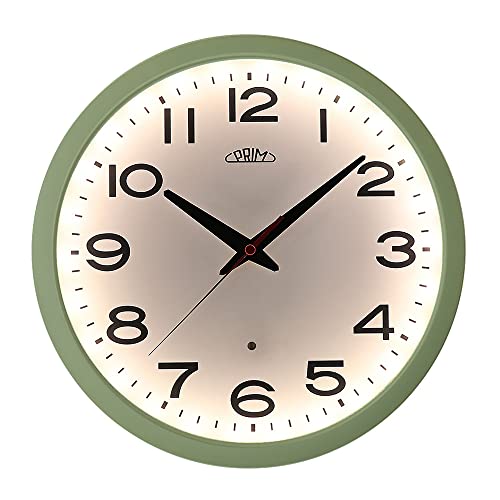 PRIM Insight Leuchtende Design Kunstoff Wanduhr, Weiß/Grün, Licht- und Geräusch-Sensor, Quarz-Uhrwerk Sweep, Modern, Light Clock, Wand-Dekoration für jeden Raum Wohnzimmer, Küche, Büro, Schlafzimmer von PRIM