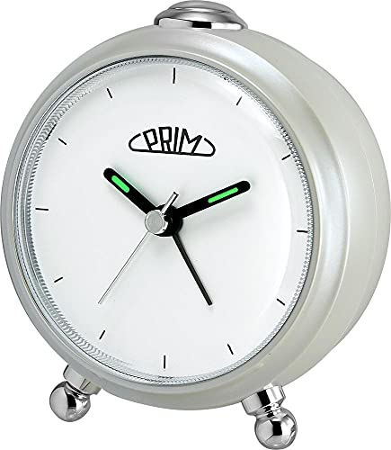 PRIM Modern Silver Alarm Clock - Wecker ohne Ticken (silber und weiß) mit warmem Licht - Minimalistisches Zifferblattdesign Modischer Nachttischwecker - moderne Dekoration ( von PRIM
