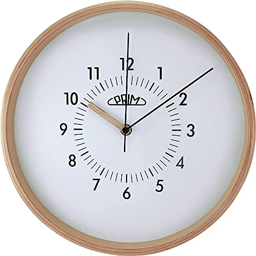 PRIM Organic Design Retrospect Wanduhr, Wood Clock, aus Holz, Zifferblatt in Weiß, die Nicht stört, Schöne Holz Wanddeko für jeden Raum, Dekoration für Wohnzimmer, Schlafzimmer, Büro, Küche von PRIM