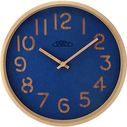 PRIM Organic Soft - C Holz Wanduhr, Quarz-Uhrwerk Sweep, mit einem Innenteil aus feinem Teppich, Blau, Wanddeko, Schöne Wanddeko für jeden Raum, Wohnzimmer, Schlafzimmer, Küche, Büro von PRIM