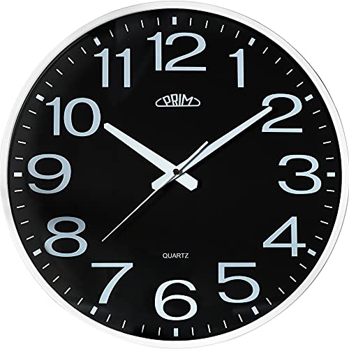 PRIM Wanduhr Plastic Klasik Style White Wall Clock, ∅ 38cm, Modern, Quarz-Uhrwerk Sweep mit arabischen Ziffern zur Dekoration Wohnzimmer, Küche, Büro, Schlafzimmer (Weiß-Schwarz) von PRIM