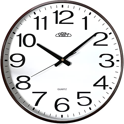 PRIM Wanduhr Plastic Klasik Style White Wall Clock, ∅ 38cm, Modern, Quarz-Uhrwerk Sweep mit arabischen Ziffern zur Dekoration Wohnzimmer, Küche, Büro, Schlafzimmer (Braun-Weiß) von PRIM