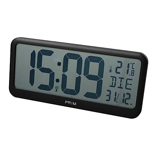 PRIM Radio Nika Digitale Funk-Uhr Wecker, Alarm Clock, Funkgesteuert, Kalender, Thermometer, Moderne Design Tisch oder Wand-Deko für Wohnzimmer, Küche, Büro, Schlafzimmer und jeden Raum im Haus von PRIM