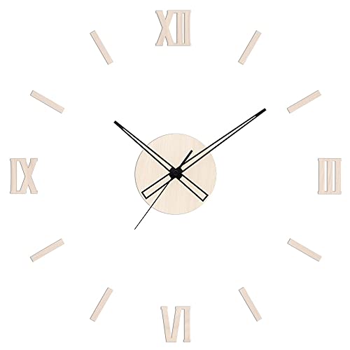 PRIM Veneer DIY Wanduhr Holz, Made in EU, Wood Wand-Deko ∅ von 600 bis 1000 mm, 3D Holz-Ziffern, Holz Wanduhr Groß XXL, Wanduhr Küche, Schlafzimmer (Hellbraun/Remus) von PRIM