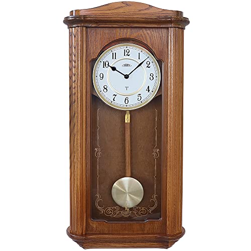 PRIM Retro Pendel-Holzwanduhr Radio Melody funkgesteuert, Braun/Melody, Design Funkuhr, große Wand-Dekoration: 605 x 305 x 105 mm, Melodie und Ton, Luxus Deko für Wohnzimmer, Schlafzimmer, Büro von PRIM