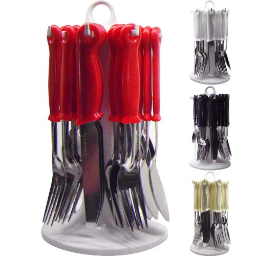 Besteck-Set inkl. Halterung, Metall, Gabeln, Teelöffel, 24-teilig Essbesteck weiß von PRIMA