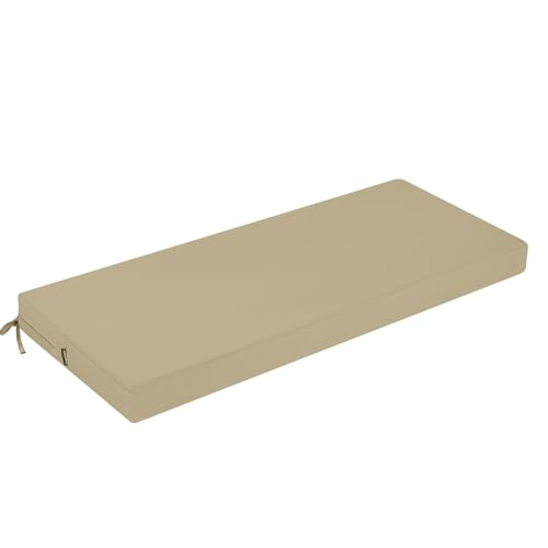 PRIMEPATIO Bankauflage Outdoor, Bequeme Schaumstoff Bankkissen Sitzauflage, Wasserdicht Sitzkissen, Hollywoodschaukel Auflagen mit Bändern, Verdicktes Polster für Gartenmöbel 140x40 cm, Beige von PRIMEPATIO