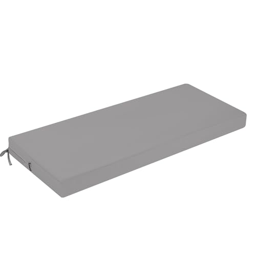 PRIMEPATIO Bankauflage Outdoor, Bequeme Schaumstoff Bankkissen Sitzauflage, Wasserdicht Sitzkissen, Hollywoodschaukel Auflagen mit Bändern, Verdicktes Polster für Gartenmöbel 100x40 cm, Hellgrau von PRIMEPATIO