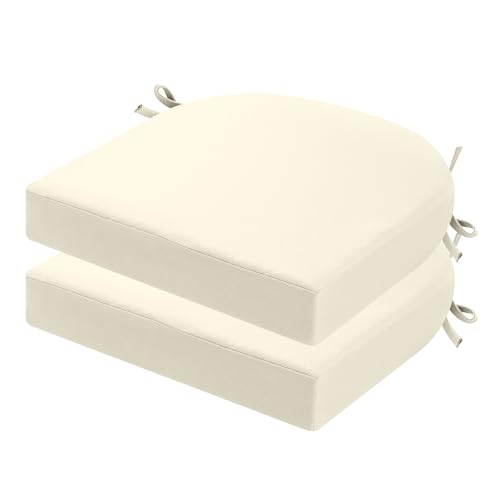 PRIMEPATIO Gartenstuhlkissen für den Außenbereich, dick, 7 cm, Terrassenstuhlkissen mit Bändern für Gartenmöbel, wasserdichtes Sitzkissen, Stuhlkissen, Esszimmer, 50 x 50 cm, Beige von PRIMEPATIO