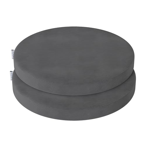 PRIMEPATIO Rund Stuhlkissen Set (2er, Anthrazit) 40x40x5cm - Hochdichte Schaumstoff-Sitzauflage für Küchenstuhl, Gartenstuhl - Waschbar Bezug Indoor/Outdoor von PRIMEPATIO