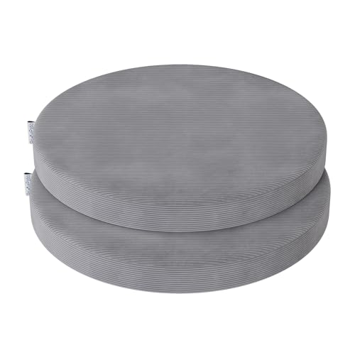 PRIMEPATIO Rund Stuhlkissen Set (2er, Hellgrau) 40x40x5cm - Hochdichte Schaumstoff-Sitzauflage für Küchenstuhl, Gartenstuhl - Waschbar Bezug Indoor/Outdoor von PRIMEPATIO
