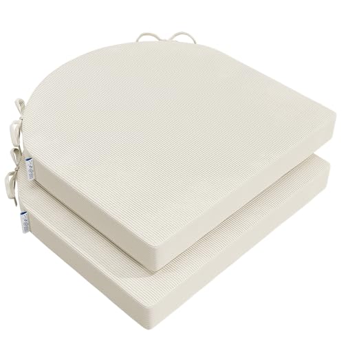 PRIMEPATIO Sitzkissen für Esszimmerstuhl, 2er-Set, Terrassensitzkissen mit Bändern für Gartenküche, U-Form-Schaumstoff, bequemes Stuhlkissen für drinnen und draußen, 45 x 45 cm, Beige von PRIMEPATIO