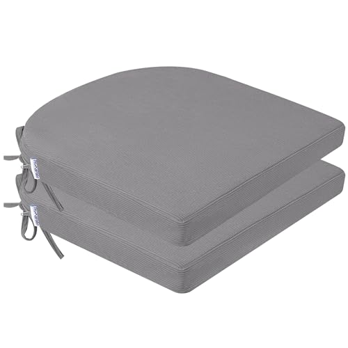 PRIMEPATIO Sitzkissen für Esszimmerstuhl, 2er-Set, Terrassensitzkissen mit Bändern für Gartenküche, U-Form-Schaumstoff, bequemes Stuhlpolster für drinnen und draußen, 40 x 40 cm, Hellgrau von PRIMEPATIO