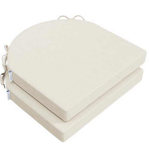 PRIMEPATIO Stuhlkissen 40x40x5cm (2er-Set) Beige - Hochdichter Schaumstoff Indoor/Outdoor für Küche, Esszimmer, Garten - Mit Fixierbändern & Waschbarem Bezug von PRIMEPATIO