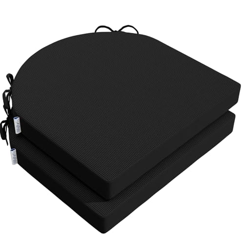 PRIMEPATIO Stuhlkissen 45x45x5cm (2er-Set) Schwarz - Hochdichter Schaumstoff Indoor/Outdoor für Küche, Esszimmer, Garten - Mit Fixierbändern & Waschbarem Bezug von PRIMEPATIO