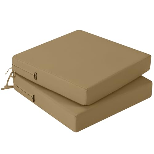 PRIMEPATIO Stuhlkissen 50x50 2er Set für den Außenbereich, wasserdichte Schaumstoff Sitzkissen Outdoor, Garten Sitzpolster Stuhl, Terrassenstuhl mit Bändern, Esszimmerstuhl Stuhlauflage, Taupe von PRIMEPATIO