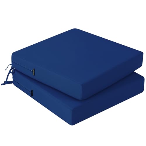 PRIMEPATIO Stuhlkissen für den Außenbereich 2er-Set, wasserdichte Sitzkissen für den Außenbereich, farbechte Terrassenstuhlkissen mit Bändern, Terrassenmöbel, Gartensofa, 40x40cm, Blau von PRIMEPATIO