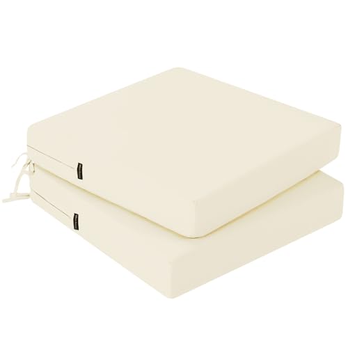 PRIMEPATIO Stuhlkissen für den Außenbereich 2er-Set, wasserdichte Sitzkissen für den Außenbereich, farbechte Terrassenstuhlkissen mit Bändern, Terrassenmöbel, Gartensofa, 45x45cm, Creme von PRIMEPATIO