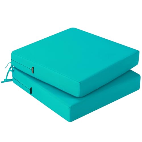 PRIMEPATIO Stuhlkissen für den Außenbereich 2er-Set, wasserdichte Sitzkissen für den Außenbereich, farbechte Terrassenstuhlkissen mit Bändern, Terrassenmöbel, Gartensofa, 45x45cm, Pfauenblau von PRIMEPATIO