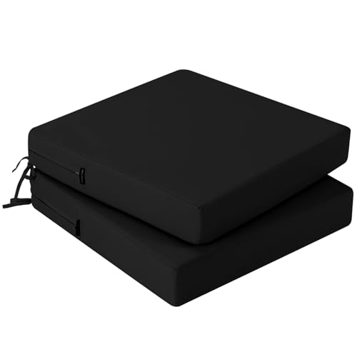 PRIMEPATIO Stuhlkissen für den Außenbereich 2er-Set, wasserdichte Sitzkissen für den Außenbereich, farbechte Terrassenstuhlkissen mit Bändern, Terrassenmöbel, Gartensofa, 50x50cm, Schwarz von PRIMEPATIO