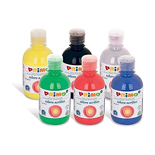 PRIMO Morocolor, 6 Acrylfarben in 300 ml Flasche, Intensive und brillante Farben, Permanenttempera, Für den Innen- und Außenbereich geeignet, Kann auf jedem Untergrund verwendet werden von Primo