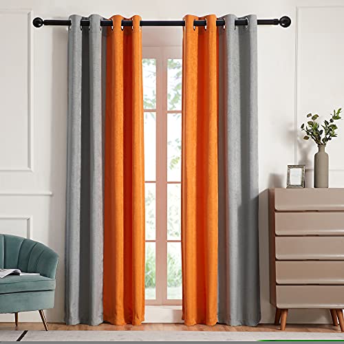 PRIMROSE Verdunkelungsvorhänge für Wohnzimmer, wärmeisoliert, Raumverdunkelung, Ombré-Vorhänge, Fenstervorhänge für Schlafzimmer, Ösen, Grau/Orange, 213,4 cm lang, 2 Paneele von PRIMROSE