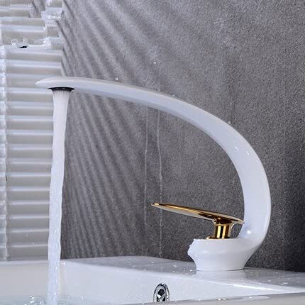 PRIMUZ Waschbecken Wasserhahn Bad Einhebelmischer Warm und Kalt Einloch-Wasserhahn Waschbecken Wasserhahn Mischbatterien Gold Schwarz (Color : White and Gold) von PRIMUZ