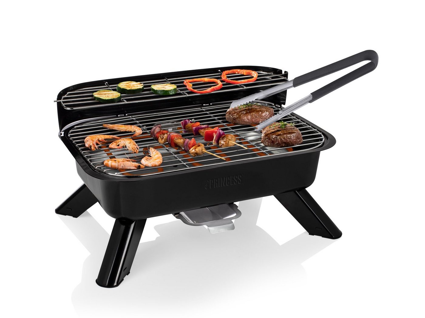 PRINCESS Tischgrill, 2000 W, Hybrid Holzgriller & Elektrogrill Barbecue Camper Grill-Geräte & Zange von PRINCESS