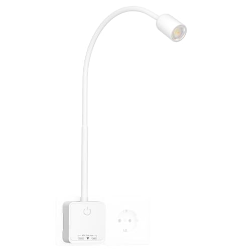 PRINCEWAY LED Leselampe Wand Bett, Strahler Wandleuchte Weiß Innen mit Stecker, Steckdosenlampe Dimmbar mit USB Ausgangs Ladefunktion, 3er Lichtfarb Modi, 50° Lichtwinkel für Schlafzimmer Beleuchtung PRINCEWAY LED Leselampe Wand Bett, Strahler Wandleuchte Weiß Innen mit Stecker, Steckdosenlampe Dimmbar mit USB Ausgangs Ladefunktion, 3er Lichtfarb Modi, 50° Lichtwinkel für Schlafzimmer Beleuchtung von PRINCEWAY