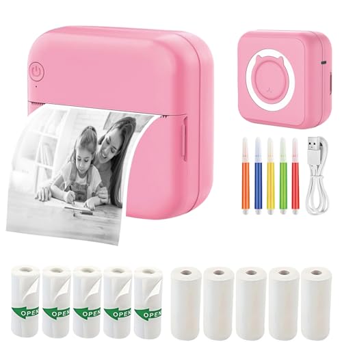 PRINHSJI Sticker Printer, Mini Pocket Inkless Thermal Printers with10 Rolls Thermal Paper for iOS&Android, Portable Mini Photo Printer for Notes Journal Memo Photo Study, Pink PRINHSJI Sticker Printer, Mini Pocket Inkless Thermal Printers with10 Rolls Thermal Paper for iOS&Android, Portable Mini Photo Printer for Notes Journal Memo Photo Study, Pink von PRINHSJI