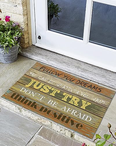 Fußmatte, rutschfest, saugfähig, Fußmatten für den Innen- und Außenbereich, kleine Teppiche, inspirierende Worte auf Retro-Holzmaserung, leicht zu reinigen, Fußmatten für Zuhause, 40,6 x 61 cm von PRINT PICTURE ARTHOME