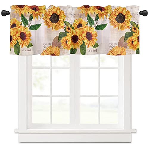 Volant für Fenster, Küchenvolant mit Stangentasche, Vintage-Stil, Zeitungsstruktur, Bauernhof, Sonnenblume, gelb, floral, kurzer Volant-Vorhang für Wohnzimmer, Badezimmer, Schlafzimmer, 106.7x45.7 cm von PRINT PICTURE ARTHOME