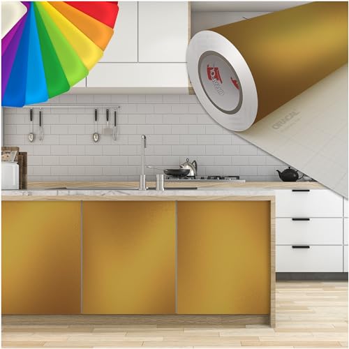 PRINT.GG Klebefolie Möbel - Möbelfolie in vielen Größen - Selbstklebende Folie in vielen Farben - Klebefolie Schwarz Matt für verschiedene Möbeltypen, 100 x 100 cm, Gold Matt von PRINT.GG