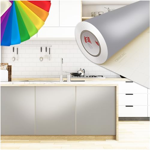PRINT.GG Klebefolie Möbel - Möbelfolie in vielen Größen - Selbstklebende Folie in vielen Farben - Klebefolie Schwarz Matt für verschiedene Möbeltypen, 100 x 200 cm, Silber Matt von PRINT.GG