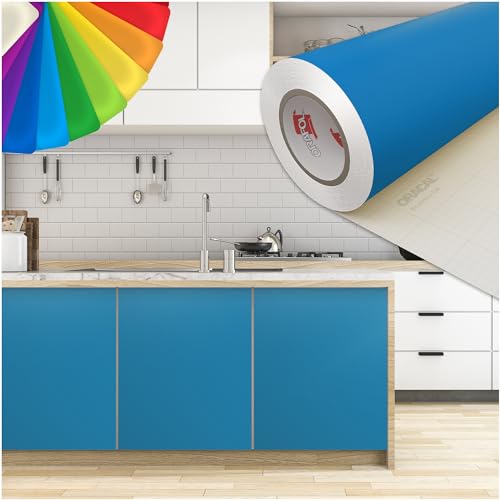 PRINT.GG Klebefolie Möbel - Möbelfolie in vielen Größen - Selbstklebende Folie in vielen Farben - Klebefolie Schwarz Matt für verschiedene Möbeltypen, 100 x 500 cm, Hellblau Matt von PRINT.GG