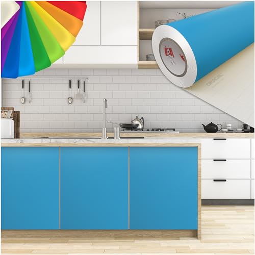 PRINT.GG Klebefolie Möbel - Möbelfolie in vielen Größen - Selbstklebende Folie in vielen Farben - Klebefolie Schwarz Matt für verschiedene Möbeltypen, 100 x 800 cm, Pastellblau Matt von PRINT.GG